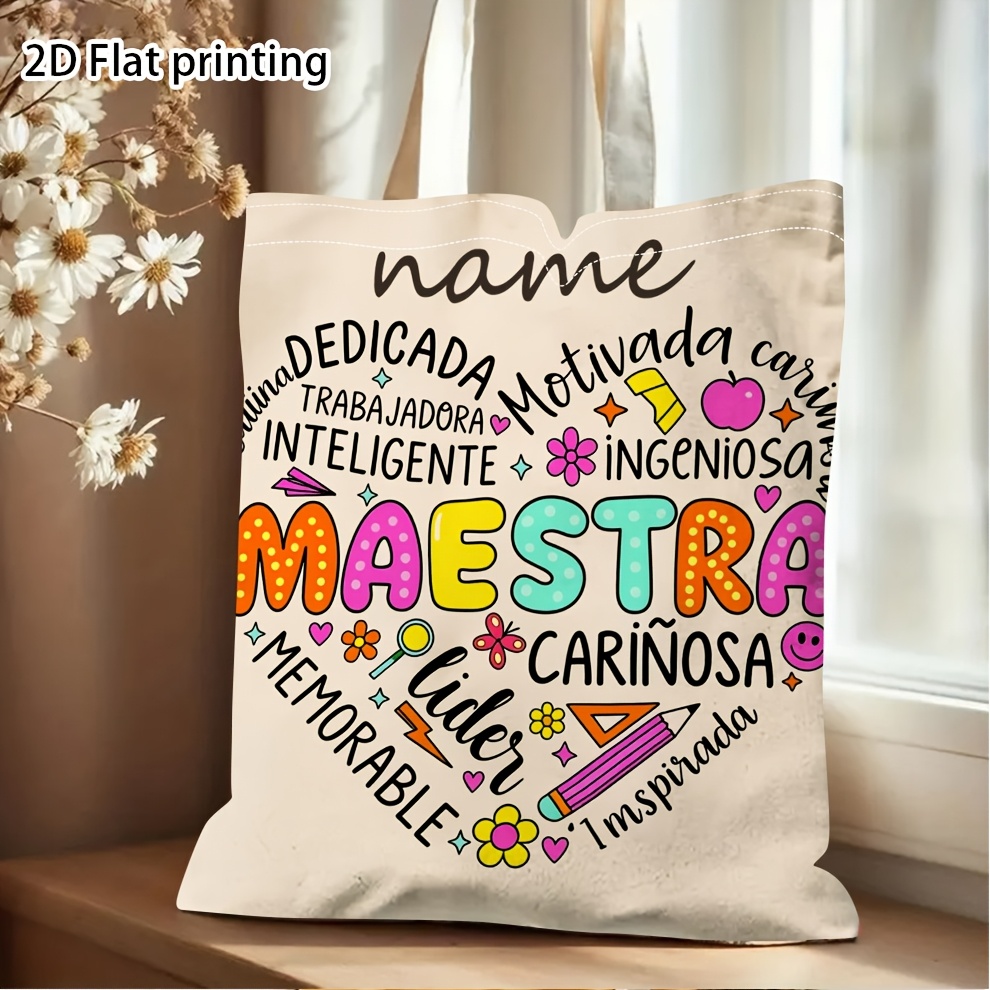 TEMU 1 borsa tote personalizzata spagnola "" - /Iniziali personalizzati adatta per viaggi e pendolarismo, borsa a spalla riutilizzabile con stampa ,
