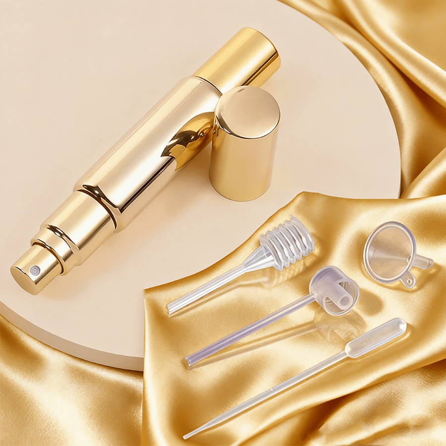 E-shop 1 Set Edelstahl-Glas-Parfüm-Sprühflaschen-Set mit doppelter Öffnung – Nachfüllbarer tragbarer Reisezerstäuber mit 4-tlg.