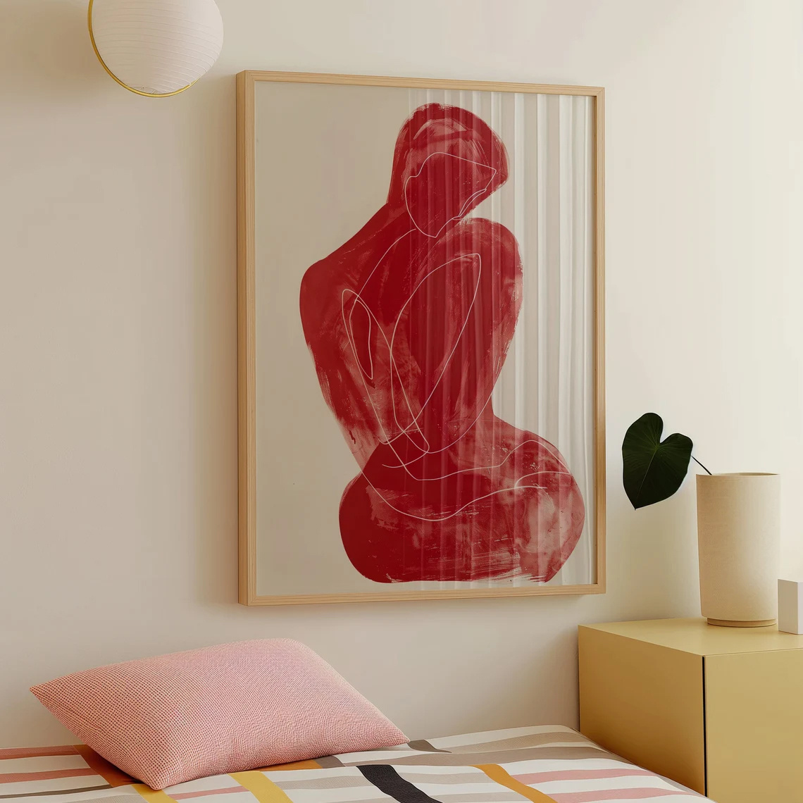 TEMU 2d Flat, 2d Flat, Contemporary Wall Decoration, Matisse-inspired Poster, Abstract Artwork Featuring A Red Figure, Minimalist Line Art Print,