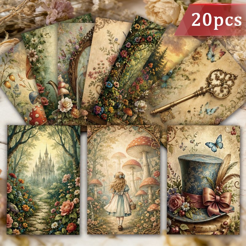 TEMU (double-sided Printing, Thickened Cardstock) 20pcs Vintage Fantasy Tea Party Magical Postcards Set, Collectible Decor Cards For Scrapbooking &