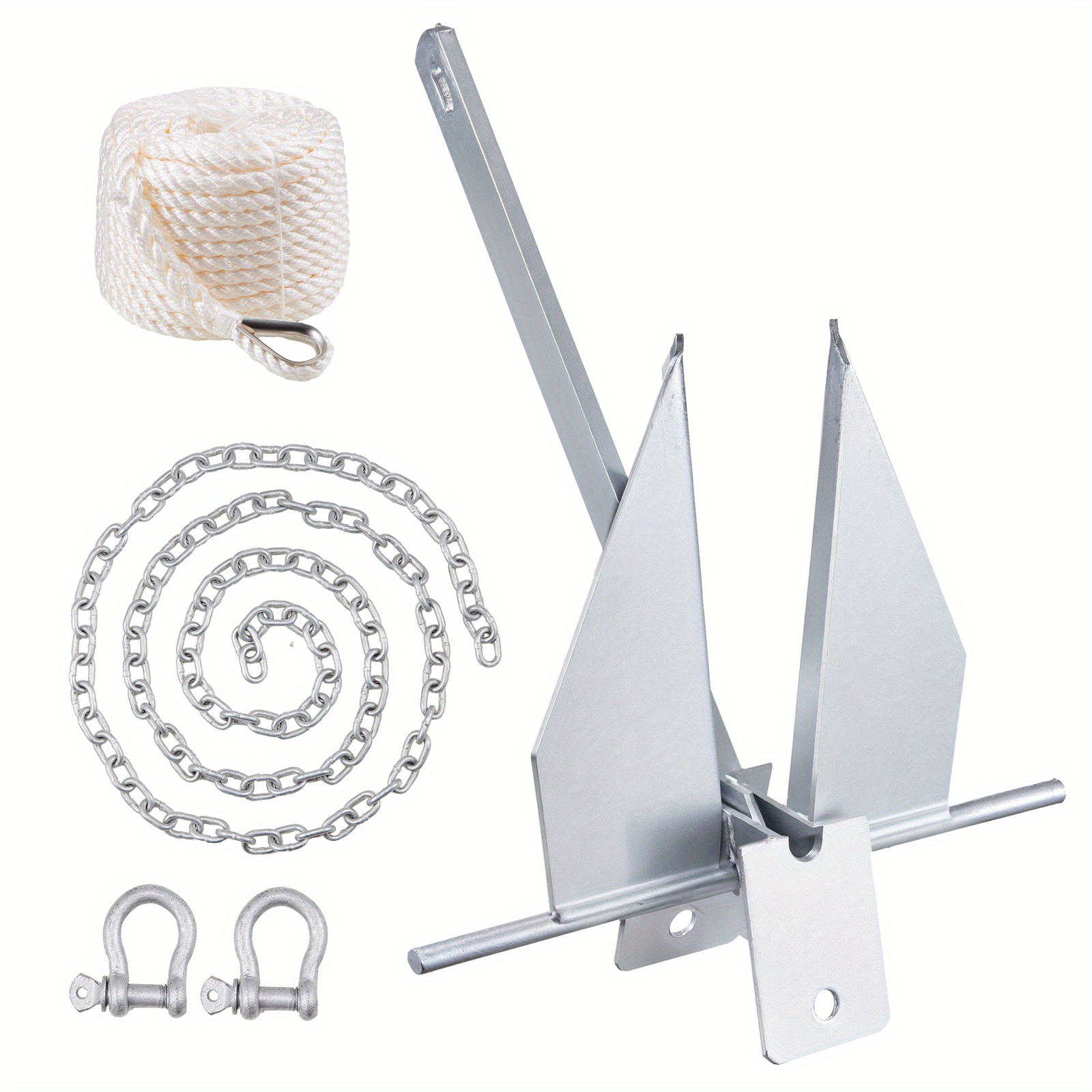 TEMU Happybuy Design Anchor Set, 8.5 Lbs Heat-treated -coated Steel Anchor, 7.9' Chain, 75' Rope & Pair Of 0.4" Shackles, For Boats Below 18' In , , And