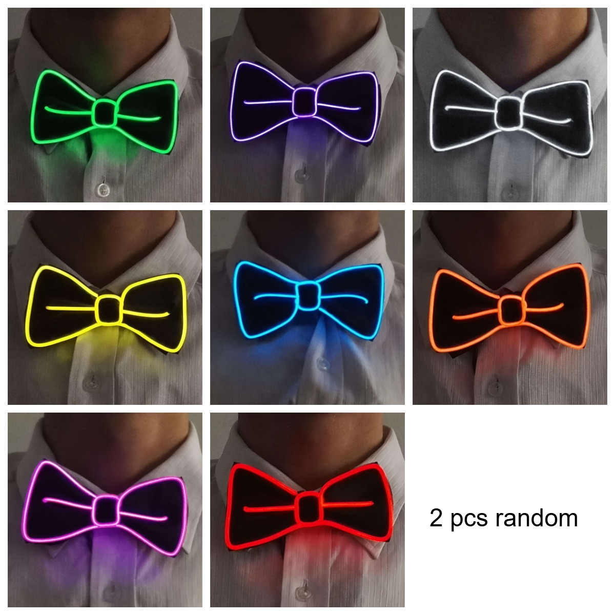TEMU 2pcs Random Color Aa Battery Powered (not Included) Adjustable Led Men's Luminous Bow Tie Set, Party, Dance Atmosphere, Halloween Christmas
