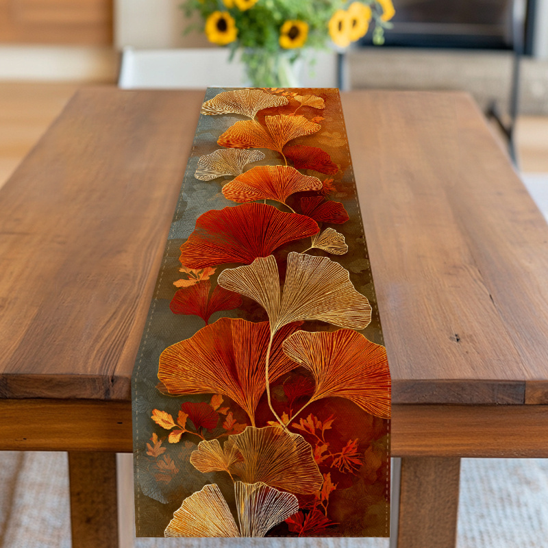 TEMU Tischläufer, Tischdecke, Ginkgo-Blatt-Design mit Herbst-Atmosphäre, Orange - Roter Ton, für Thanksgiving, Herbstfest, Day, Oktoberfest und mehr,