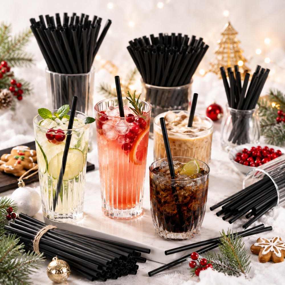 TEMU 113pcs, Reusable Black Straw Stirrers, Ideal For Halloween Parties, Christmas Banquets, Thanksgiving Family Gatherings, And New Year's Eve