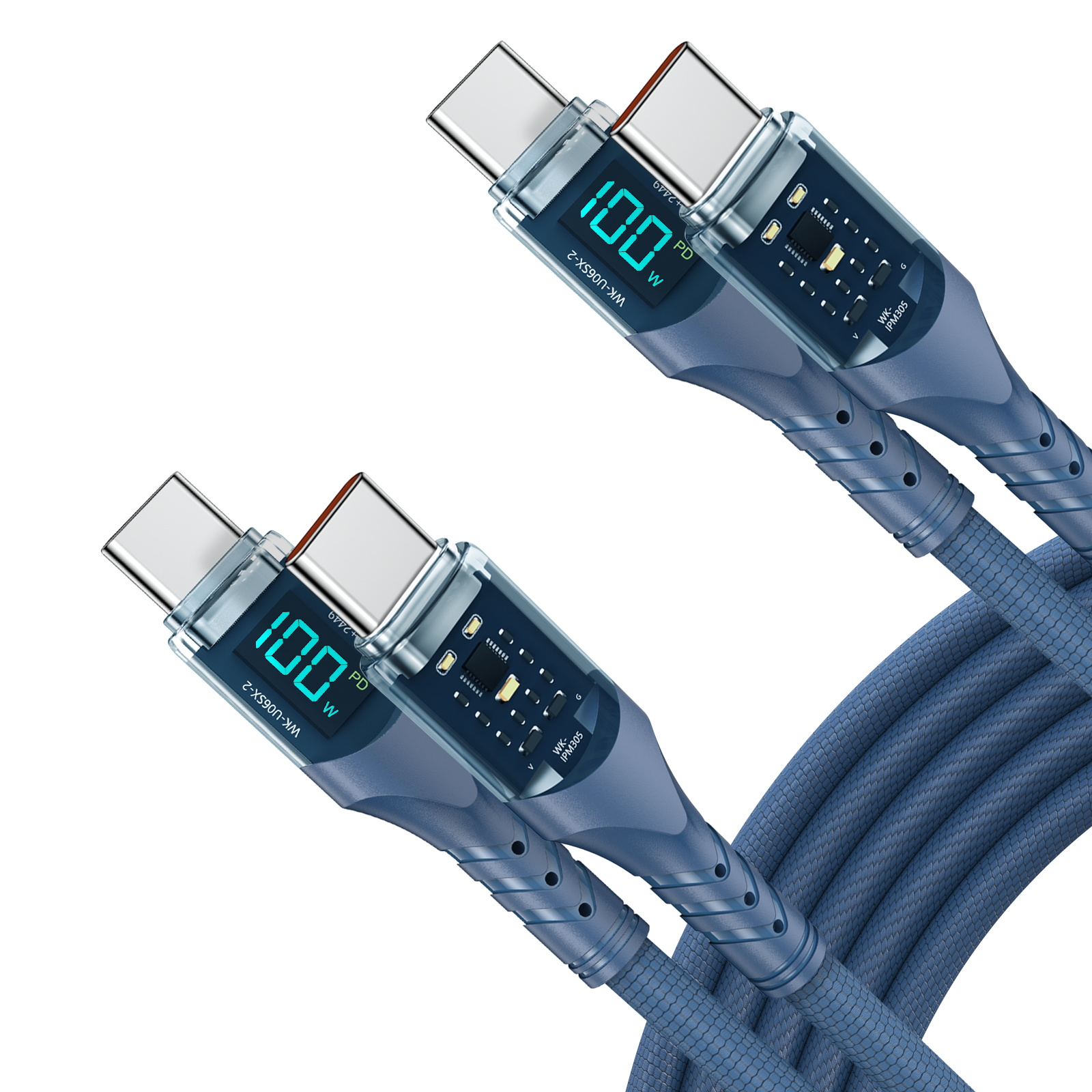TEMU Anrmesun 100w Super Fast Charging Usb C To Type-c Cable With Led Digital Display, , Nylon Braided, Supports Data Transfer, 5a , 100w Fast Charge
