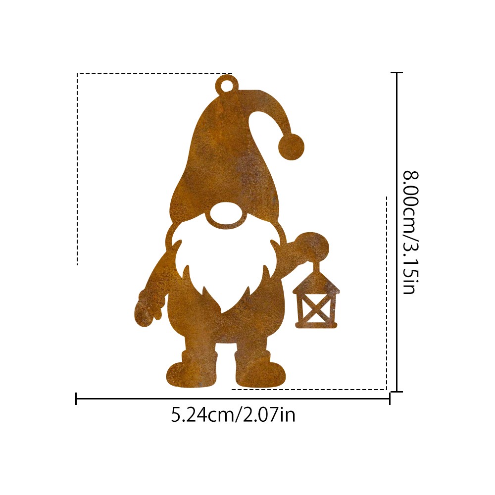 TEMU 1pc Rusty Metal Faceless Gnome With Lantern Christmas Ornament, Vintage Rusted Laser Cut Hollow Gnome Holding Xmas Lantern Silhouette Pendant,
