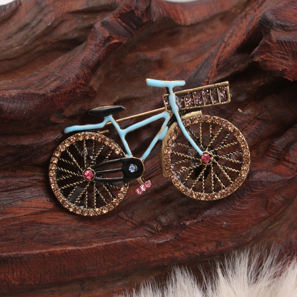 TEMU Broche vélo OESDPHS - Accessoire de col rétro avec décor d'émail et de strass, vintage, convient pour vestes, manteaux, tenues décontractées,