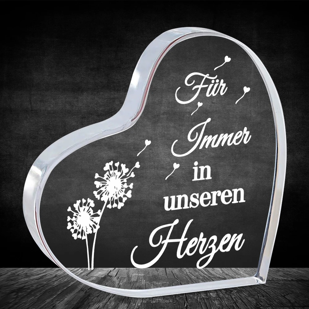 E-shop 2D Flaches, 1 Deutsches Stil Acrylherz-Ornament mit Gedenkinschrift, Geeignet zum Trauern um Verstorbene und Erinnerung an Geliebte,