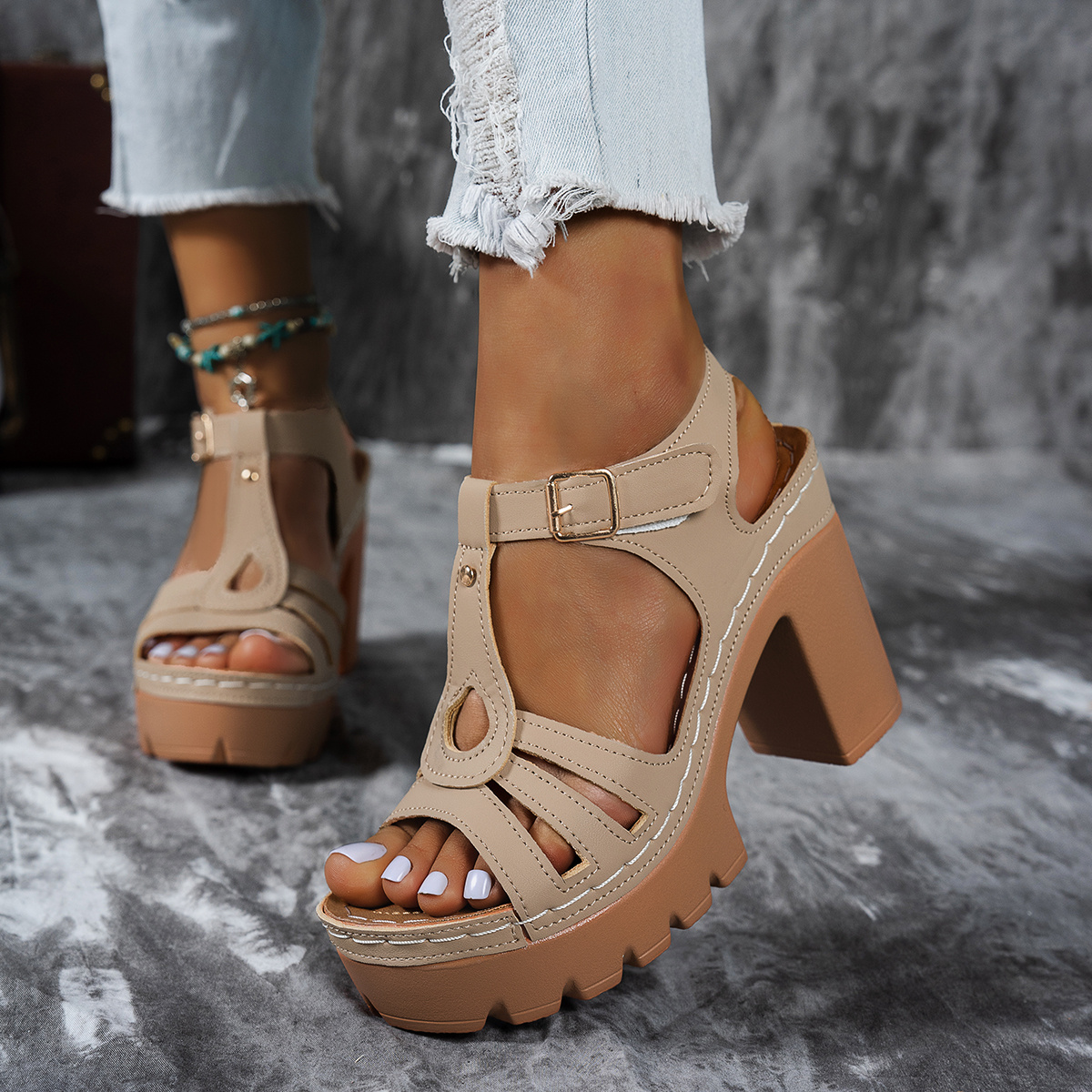 wdhkun new ethnic style roman   sandals summer t heels with casual european and american thick heels womens high heels women shoes