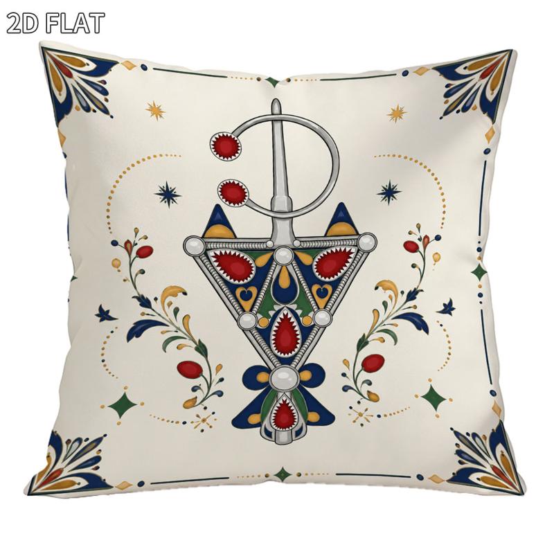 TEMU Housse de coussin carrée 18X18 pouces, 1 pièce, taie d'oreiller décorative et , fond crème avec traditionnel coloré et floraux, pour la