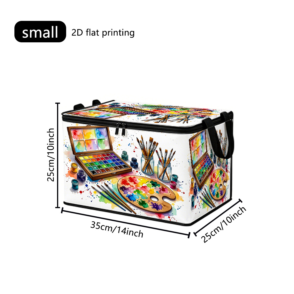 TEMU 1 -style Large Capacity Foldable Storage Box With Lid, Soft Fabric, Watercolor Desktop Pattern, Heavy-duty Zipper Organizer, Suitable For