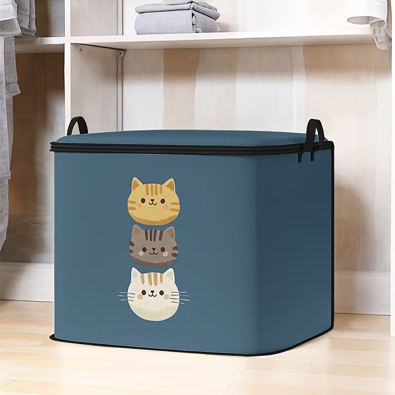 TEMU 1pc Large Capacity Star-covered Storage Box, Cute Kitten Head Pattern Printed Storage Bag, Large Capacity Foldable Storage Bag, Suitable For