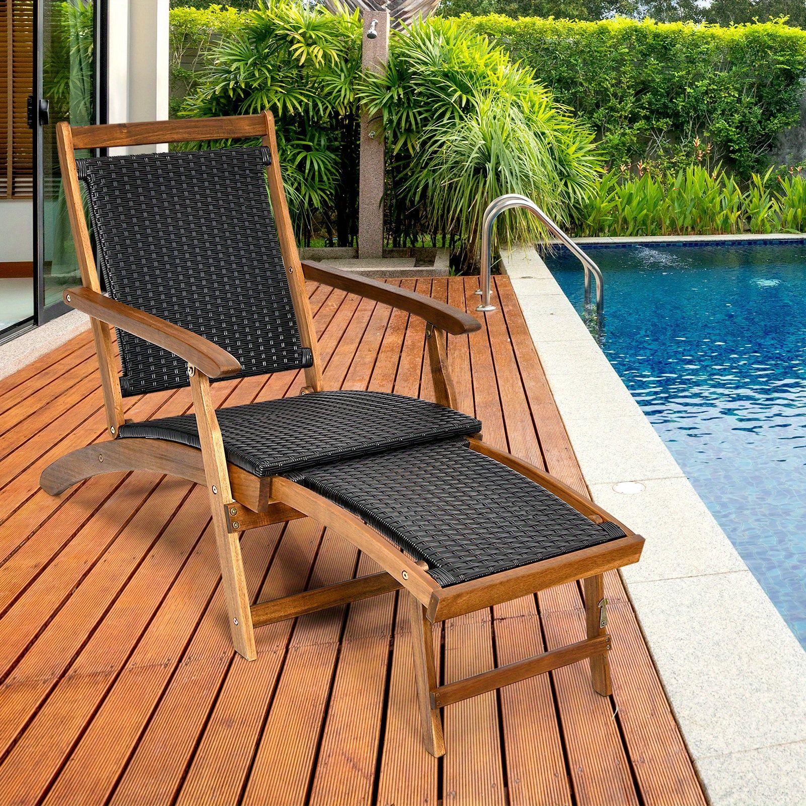 patio deck chair outdoor acacia wood lounge chair - Temu