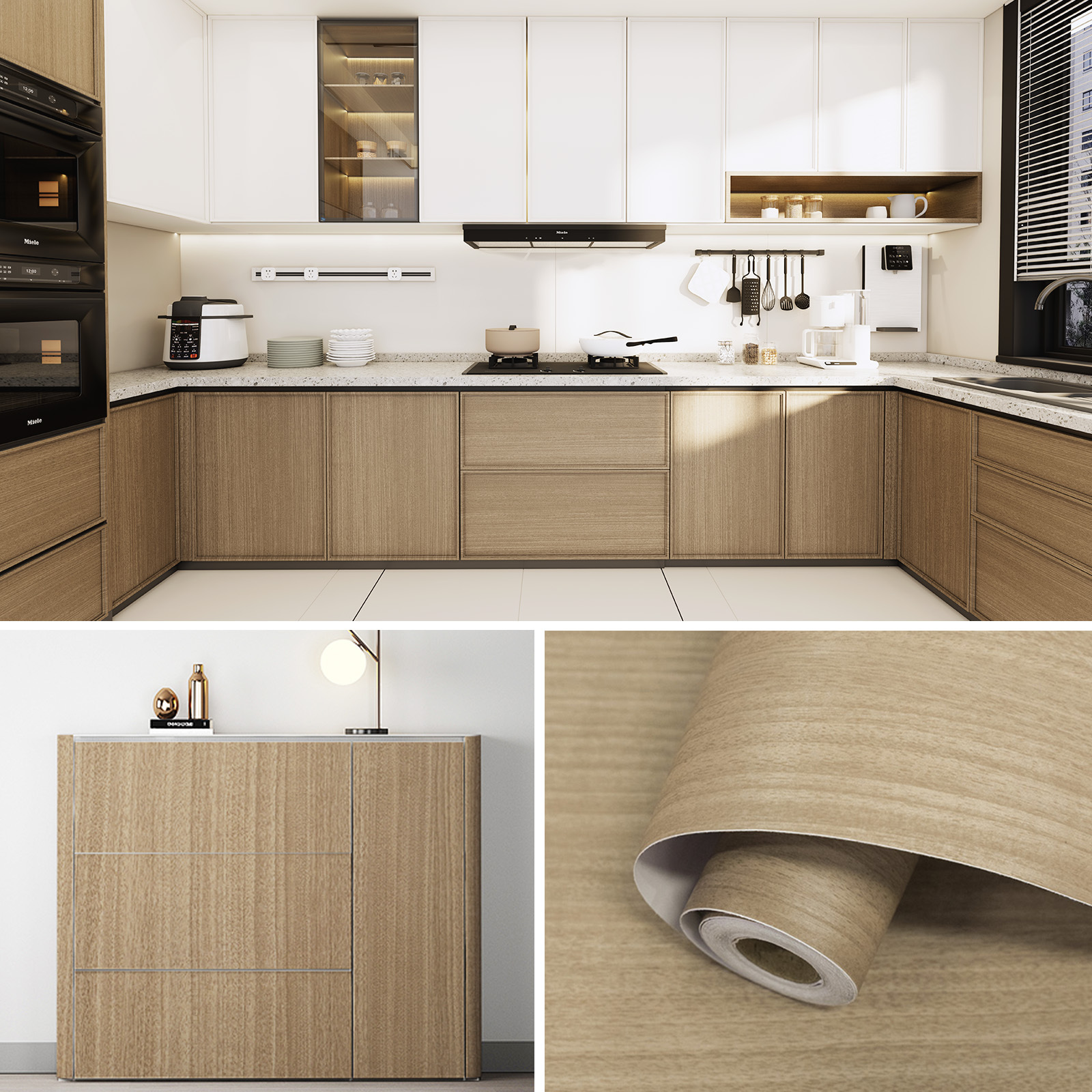 Image of 2026 New Arrival Polypropylene Wood Grain Self-adhesive Sticker, Realistic Wood Wallpaper For Refurbishing Wooden Doors, Desktops, Cabinets And Furniture, Pp016