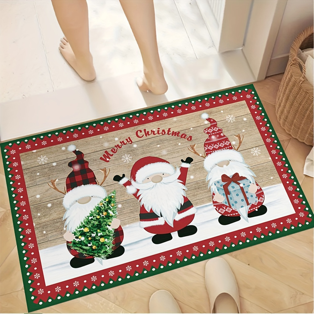 christmas santa claus doormat festive polyester entry mat with non slip backing machine washable holiday decor welcome rug 1pc details 0