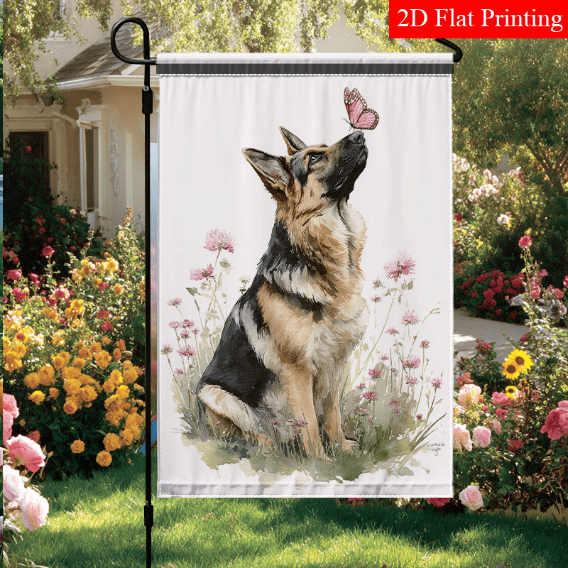 TEMU 2d Flat - 2d Flat - 1pc 2d Flat German Shepherd With Fall Garden Flag Dog Wildflowers Small Yard Flags Outdoor Porch Lawn For Home For Holiday