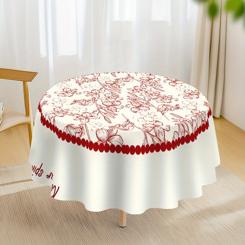 item picture 1pc floral print tablecloth 62 3 elegant red white   100 polyester machine made   kitchen dining room small parties picnics picnic table cover floral tablecloth polyester fabric round table decor