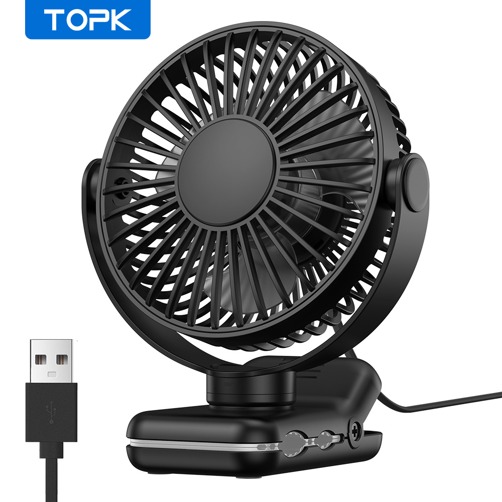 Image of Topk Usb Clip-on Fan, 3-speed Powerful Airflow, Small Portable Clip Fan With 720° Rotation, Quiet Desk Fan For Home/office/library, Summer Gift - Blue