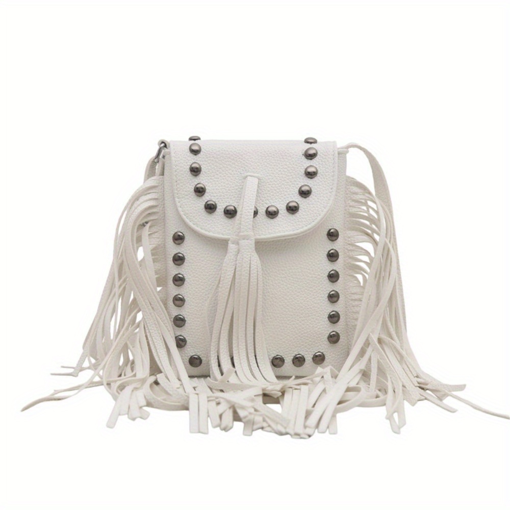 TEMU New Tassel Retro Rivet Phone Bag Shoulder Bag Crossbody Bag Versatile Small Bag Women's Shoulder Bag