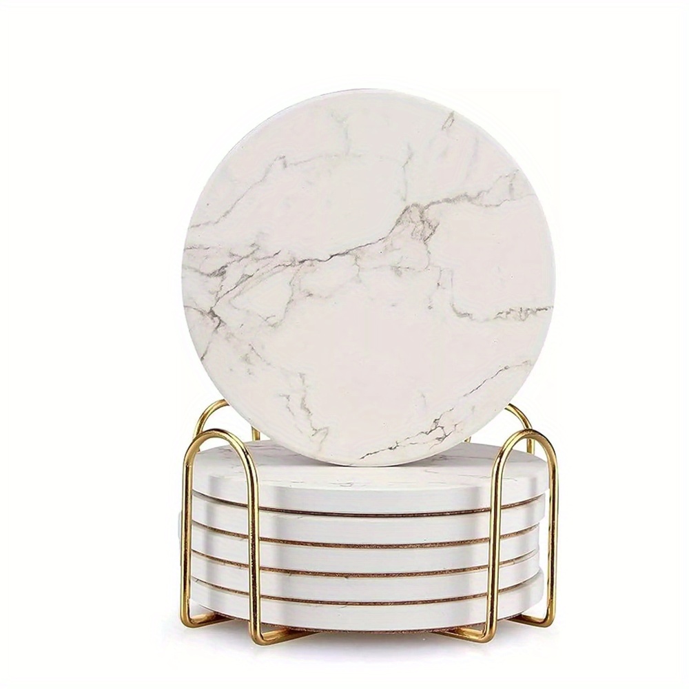 TEMU 6pcs Coaster Set With Holder Absorbent Coasters Drink Coasters Cer