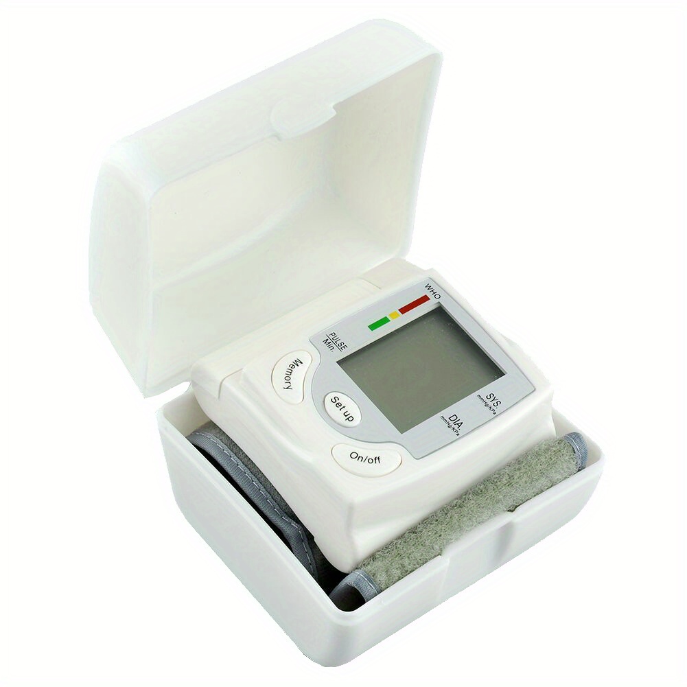 automatic wrist   with adjustable cuff home bp     measurement irregular heartbeat alert   normal diastolic pressure display portable arm cuff for adults battery powered batteries not included ideal for   monitoring travel   management userfriendly design   cuff   reliable performance elderly care Product details 8