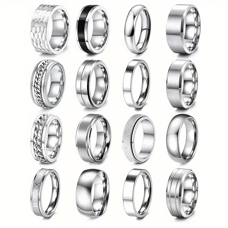 16pcs fashionable and   steel ring set rotatable suitable for men and women suitable for daily matching and festivals Product details 0