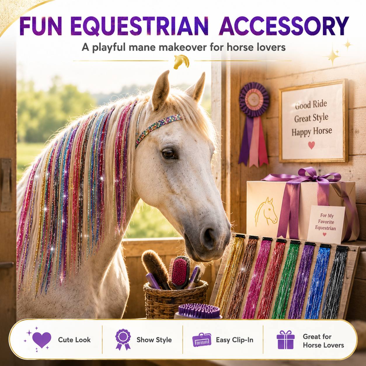 TEMU Extensions de cheveux de queue de cheval pailletées, pinces à cheveux de cheval colorées et brillantes, extensions de cheveux de cheval,