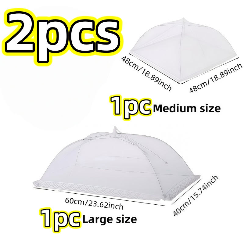 2pcs White Pop-up Food Dust Mesh Cover, () Foldable Tent Type, Kitchen Meal Cover, Bug-proof Table Cover For Outdoor Barbecue And Picnic