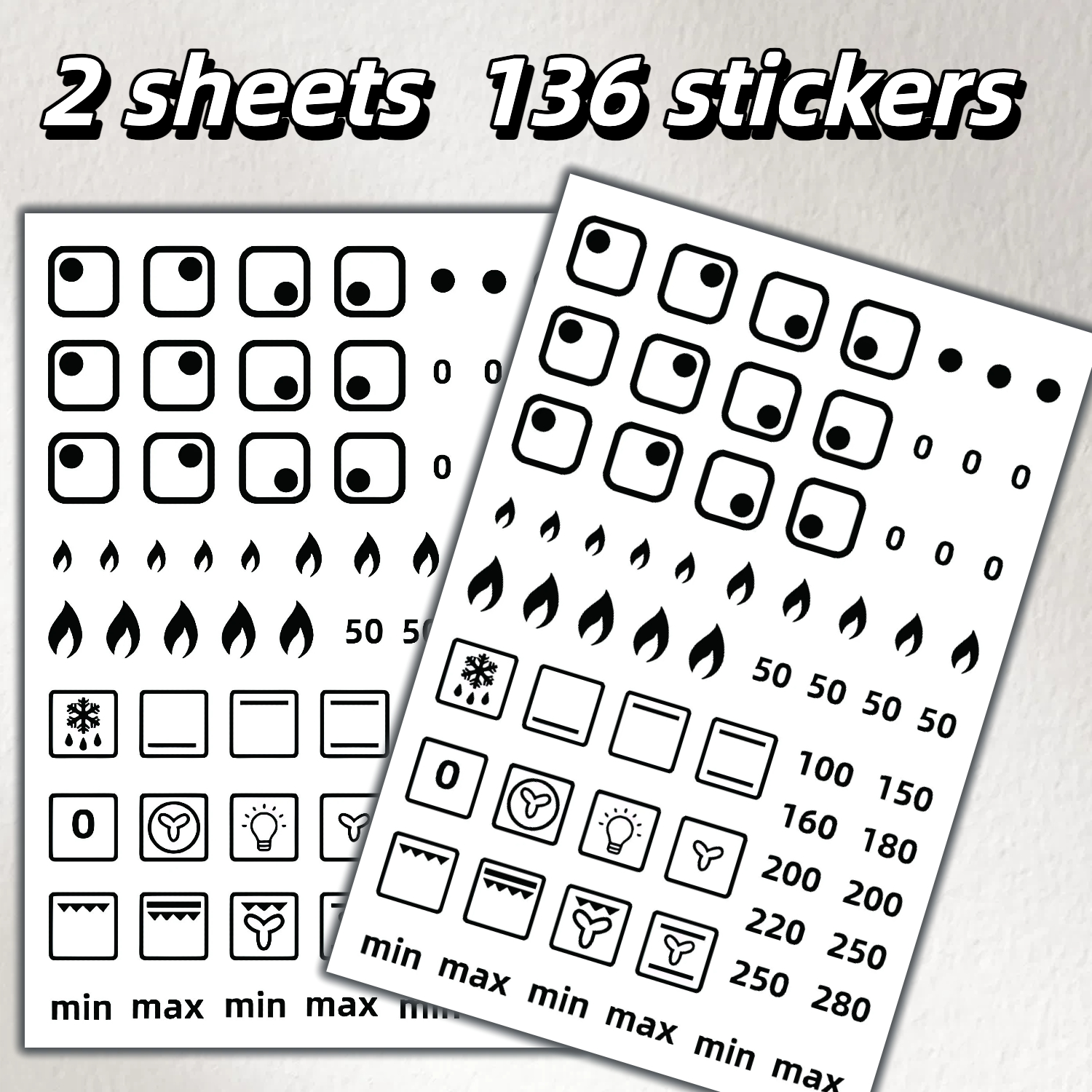 TEMU Black And White Stove Switch Identification Stickers, 1 Set Contains 136 Stickers, Label Set Stickers, Office Stickers, For Ovens, Stoves,