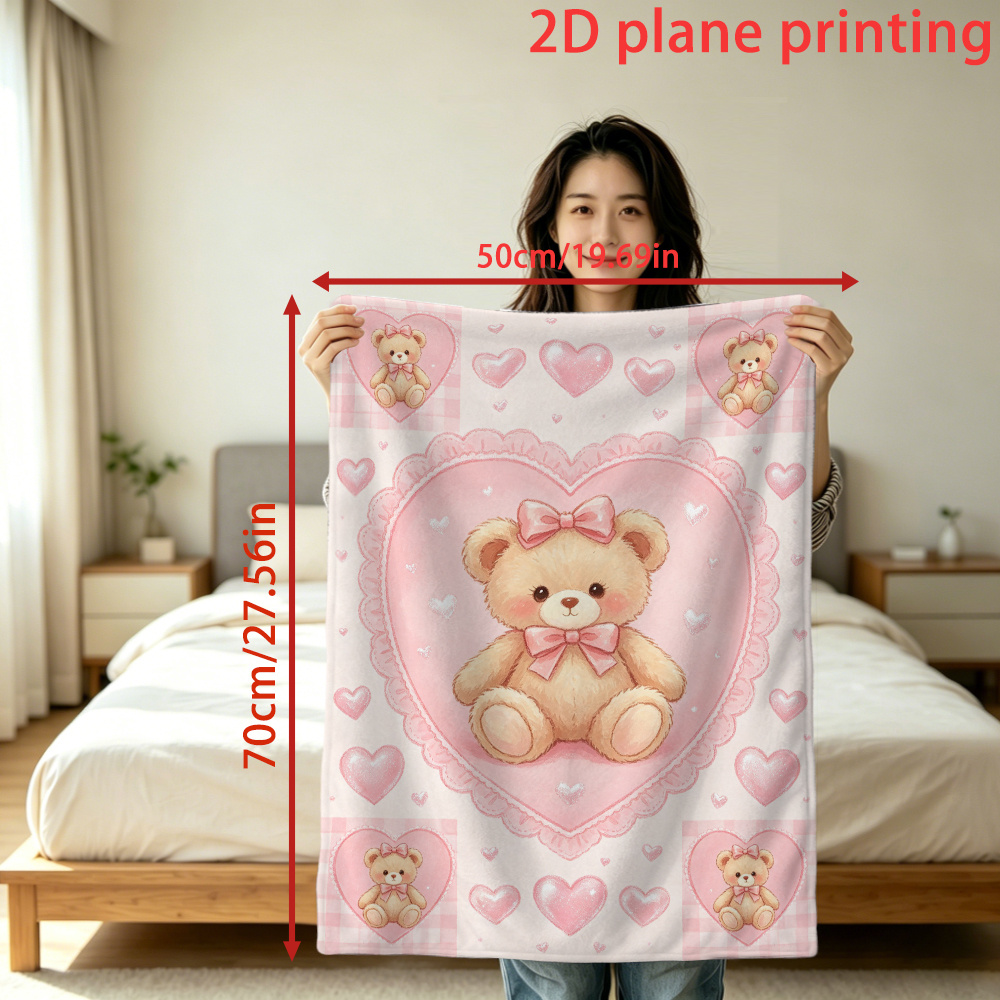 TEMU Coperta in flanella 1 pz con orsetto in cornice a cuore - Morbide, e confortevoli coperte e scialli in flanella, piccole coperte copriletto per