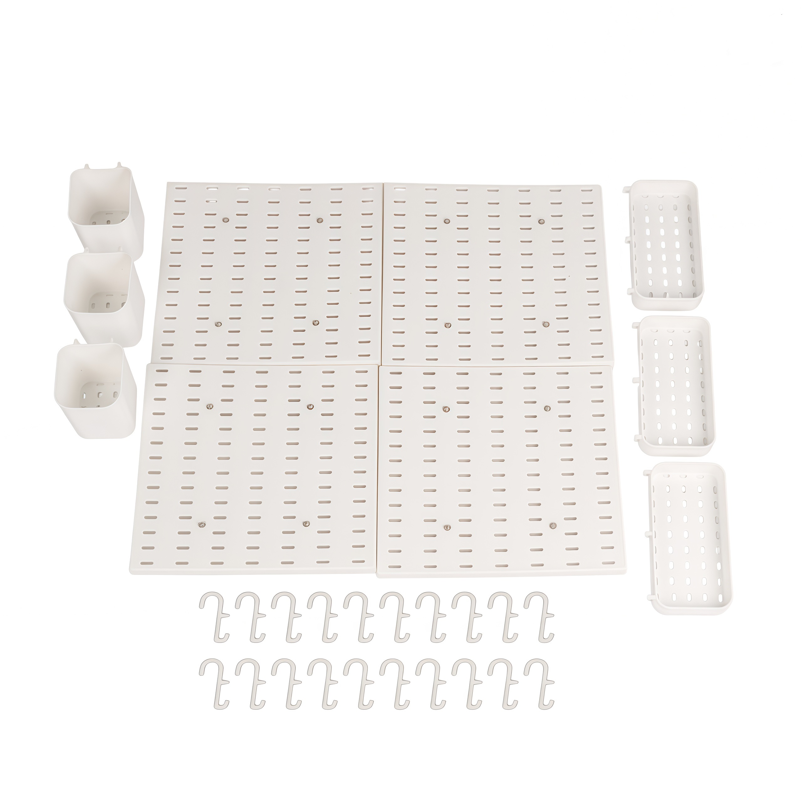 TEMU 4pcs 28 X 28cm Plastic Pegboards With 20pcs Hooks, Wall-mountable, Nail-able, Garage Storage Rack, Garage Wall-mounted Jewelry Organizer Board,