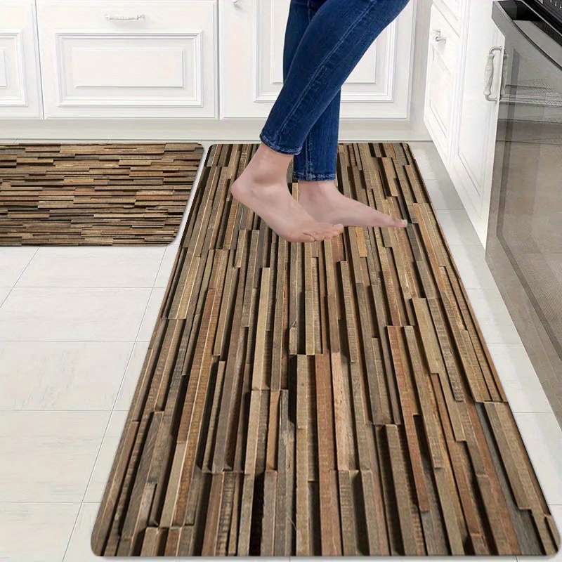 TEMU 1pc Wooden Board Pattern Large Floor Mat, Suitable For Kitchen Floor Mats, Bathroom Floor Mats, Living Room Floor Mats, Bedroom Floor Mats,