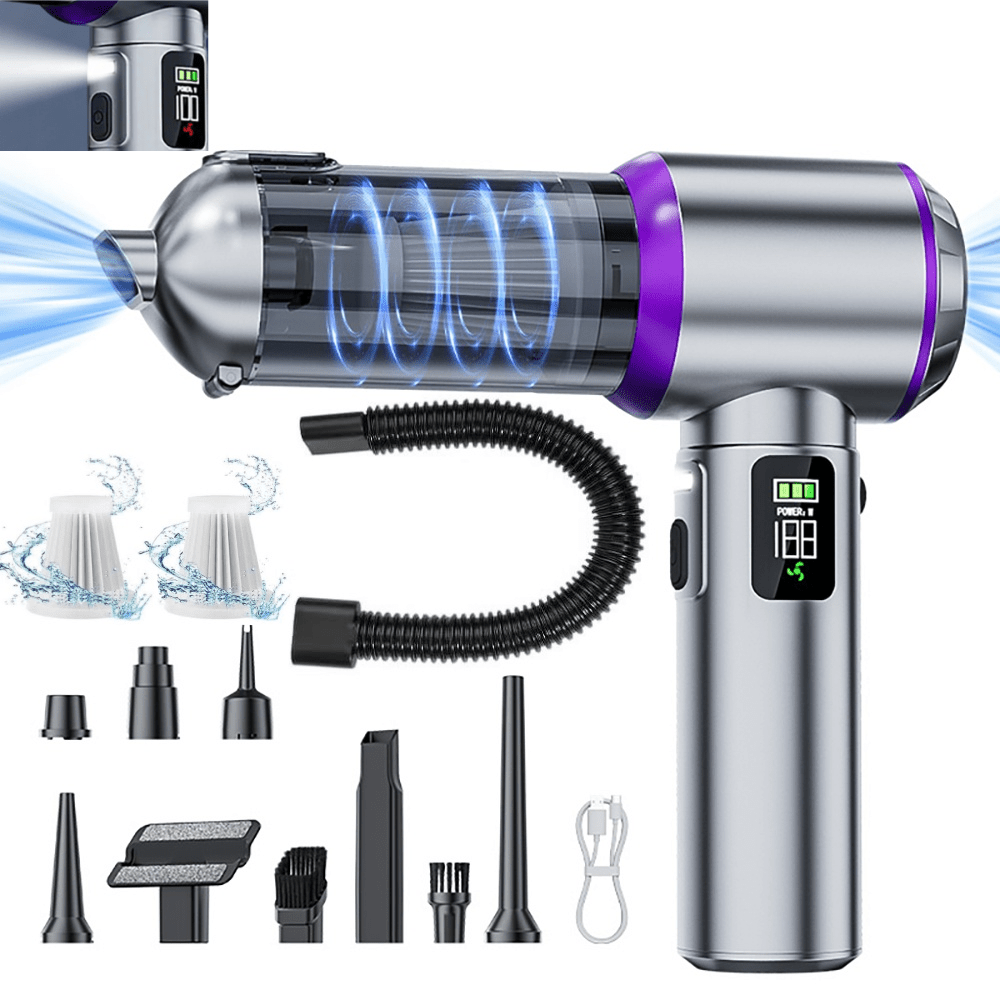 TEMU Aspirateur à main puissant 24000Pa, souffleur de voiture fil portable avec tuyau, batterie 6000Mah, 3 vitesses réglables, idéal , la voiture,