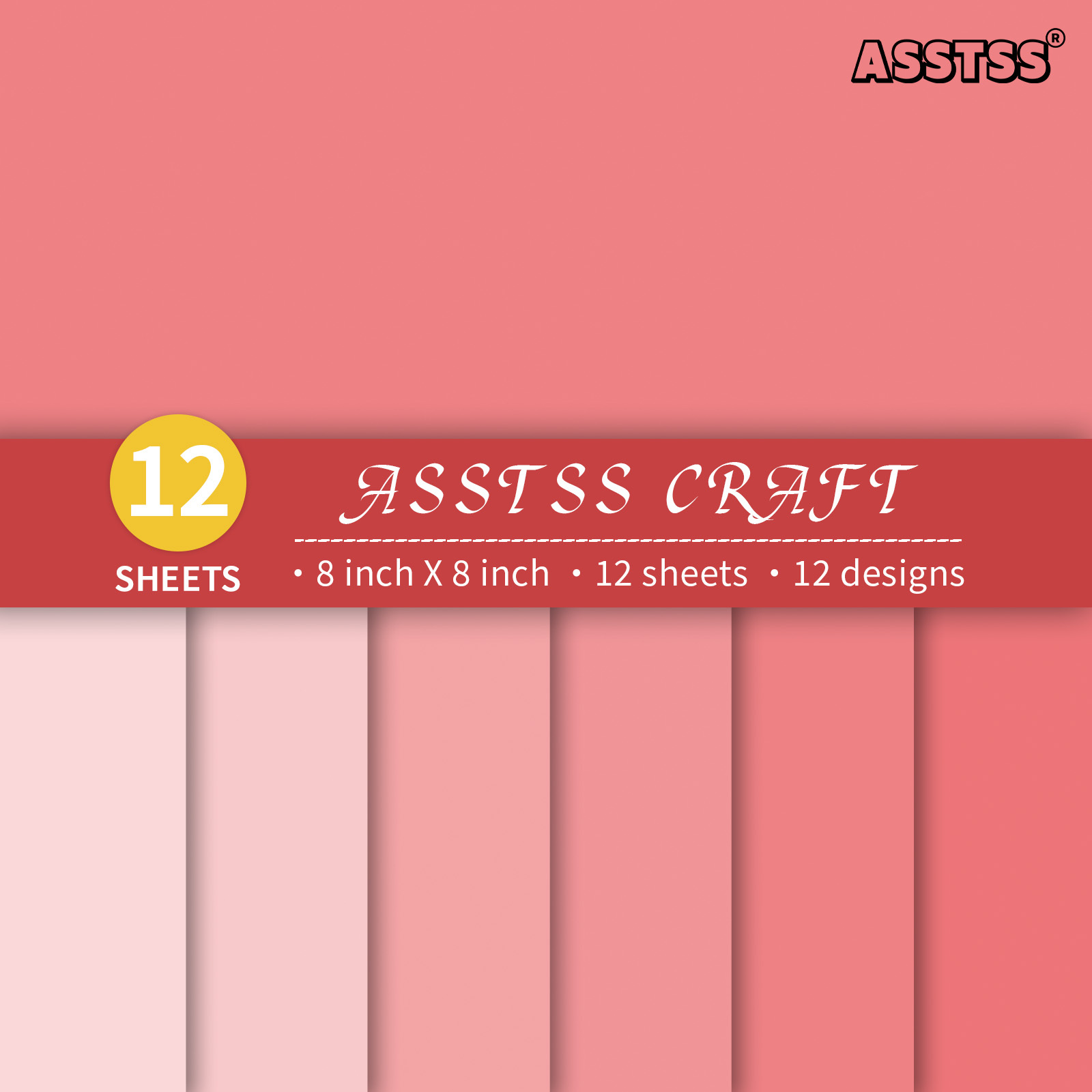 TEMU Bloc de papier épais pour scrapbooking ASSTSS de 12 feuilles - Dégradé rétro rose-rouge adapté pour le journaling, du collage, de vœux, feuilles
