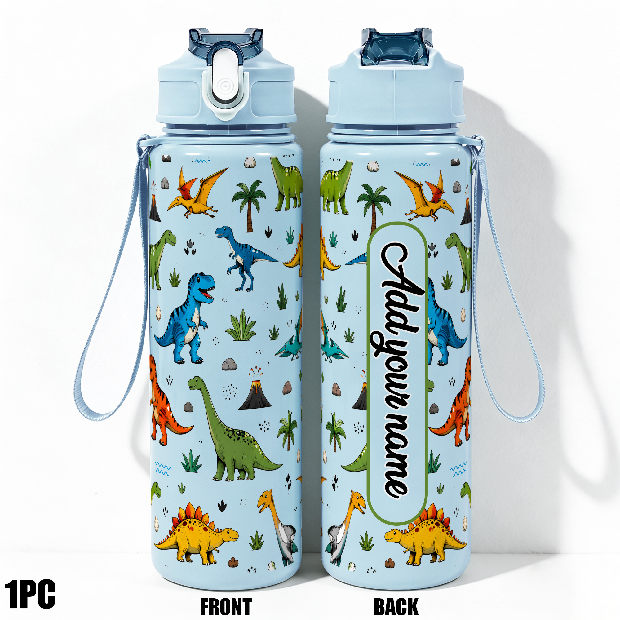 TEMU 1pc, 25oz/750ml Personalized Water Bottle With Name Leak-proof Custom Water Bottle Large Capacity 750ml Cute Dinosaur Printed Water Bottle For