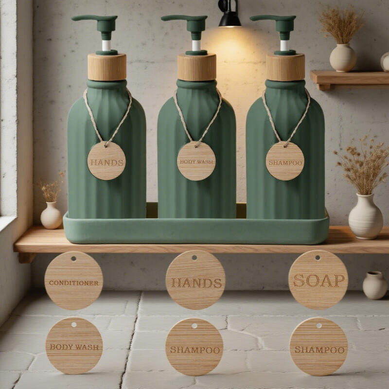 3pcs plastic minimalist soap dispenser set, 500ml bathroom pump dispenser with tray + bamboo hanging tag, reusable refillable soap dispenser for toiletries, bathroom accessories, no electricity needed, shower caddies 0