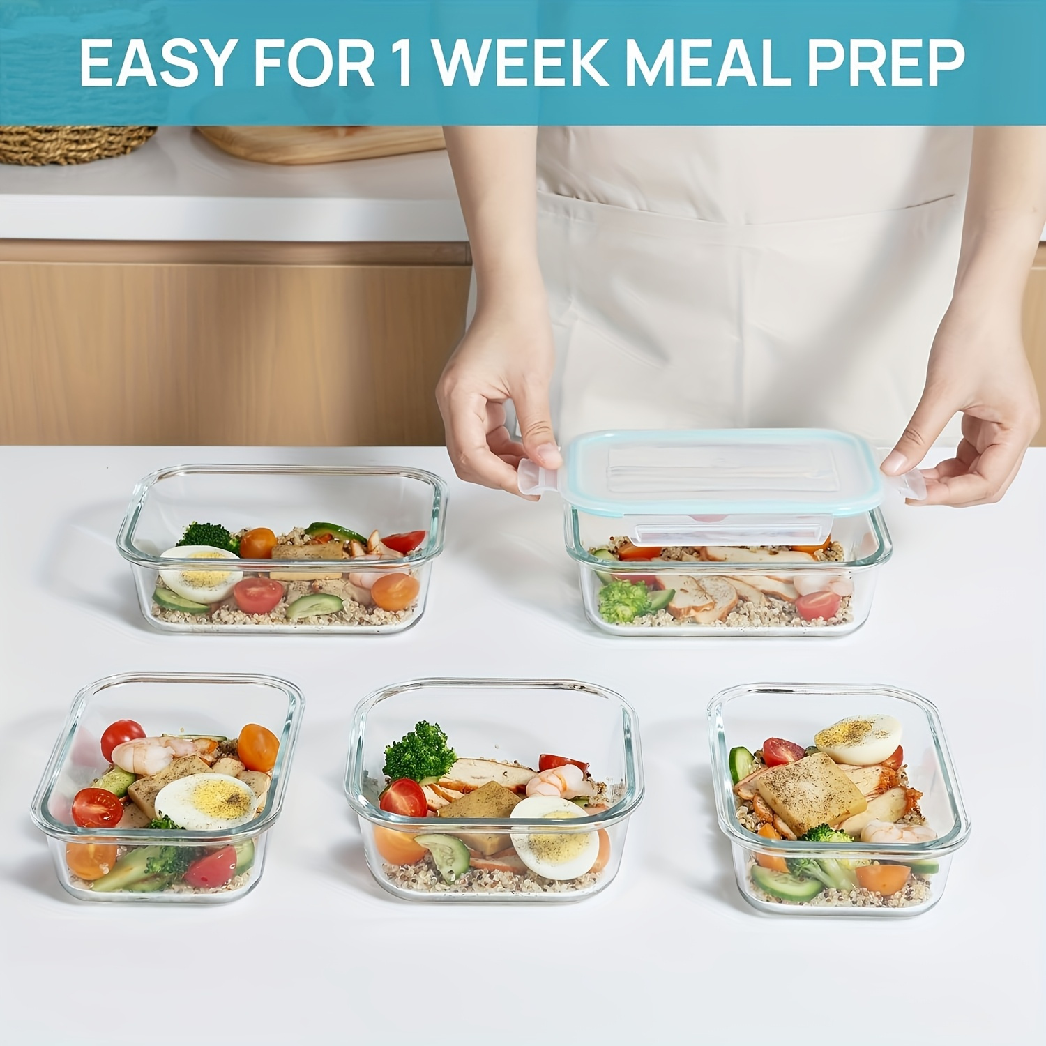 8   glass food storage containers airtight leak proof microwave oven freezer dishwasher safe bpa free stain resistant easy   with   lids for meal prep bento boxes     vegetables airtight food containers modern kitchenware   material Product details 3