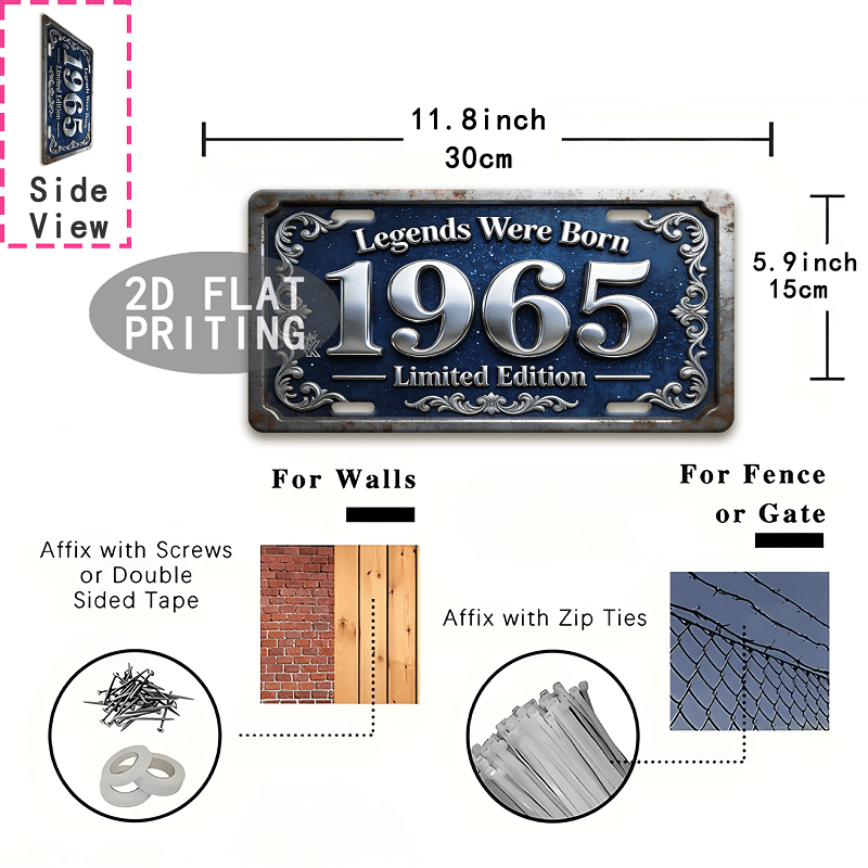 TEMU 2d Flat, 1pc Vintage 1965 Edition Retro Metal Wall Sign - Suitable For Men's Cave,, Decor, Suitable For, Country Style Decoration, Birthday Gift