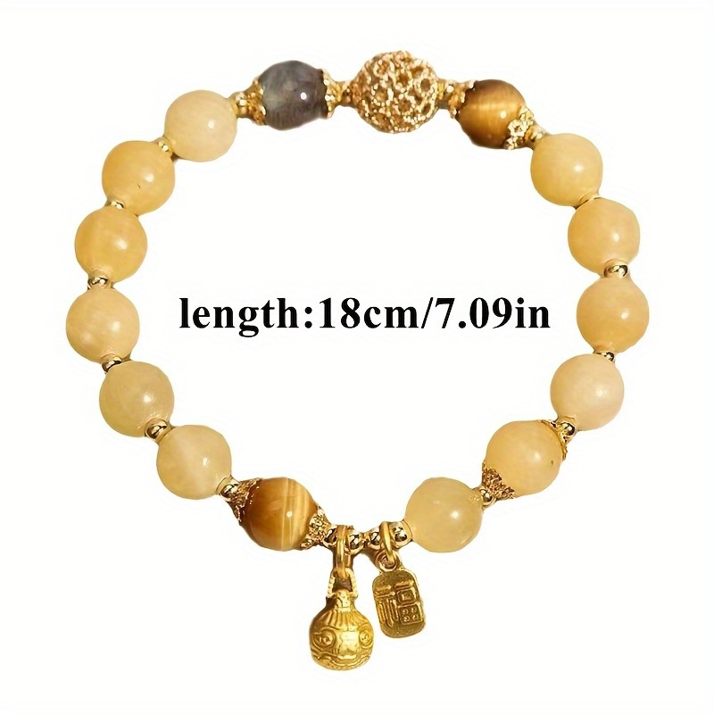Elegant Yellow Crystal Bead Bracelet with Golden Charm- Bohemian Style, Natural Stone, Perfect for Casual Wear and Gifts