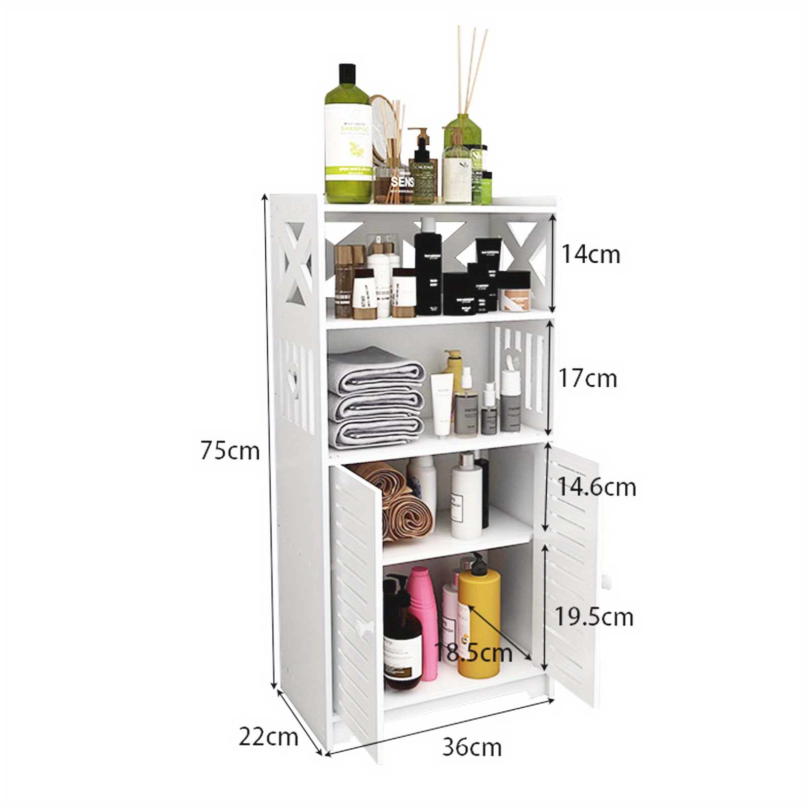 TEMU Armario de almacenamiento multifuncional para baño que ahorra , dos puertas y dos estantes, , 75*22*36 cm