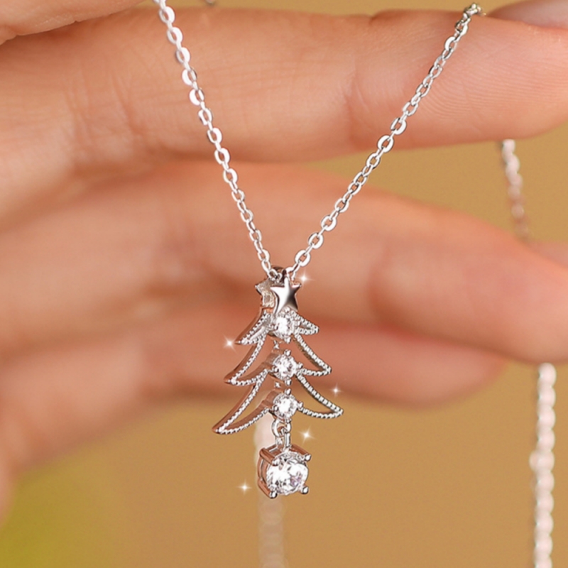 TEMU Collana albero di Natale con zirconia squisita per donne, da indossare , per feste e , catena per clavicola, elegante collana con ciondolo