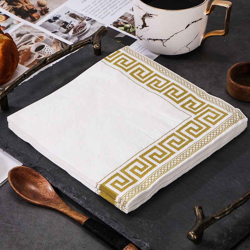 Image of 20pcsgolden Greek Print Napkins - Elegant Design, Double-layered, Soft, And Absorbent, Perfect For Hotels, Weddings, And Gatherings. For Halloween、christmas