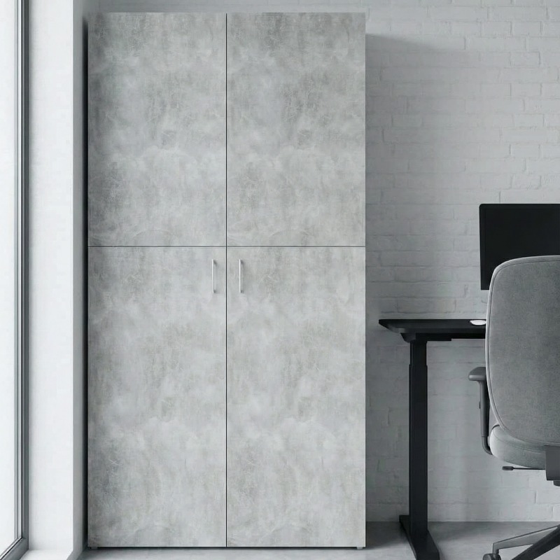 Modern Tall Office Cabinet 190cm High - Concrete Gray Wood Mdf File Cabinet With 5-shelf Storage, 2-door Vertical Filing Cabinet, Space- With Anti-tip Device For & Professional Organization ()