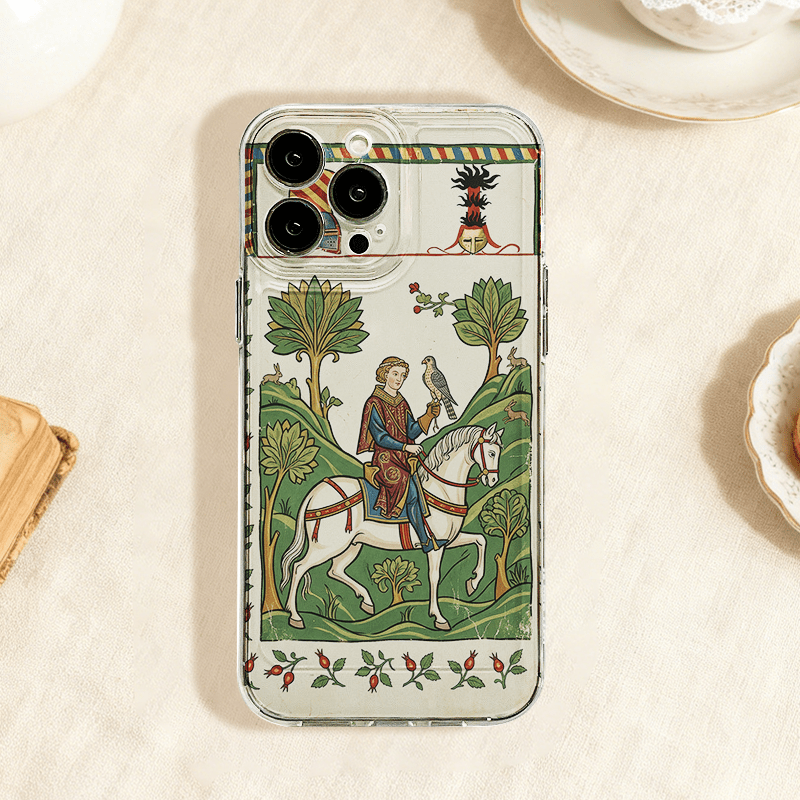 TEMU Phone Case - Medieval Knight Horse Art Pattern Phone Case, Unique , Shockproof, Durable, For Iphone 17 Air 16 14 13 Mini 12 11 Pro Xr Xs 7 Plus
