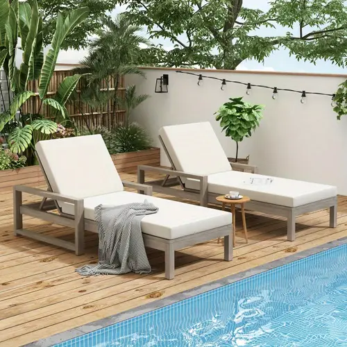 trexm outdoor lounge chairs set of 2 5 position chaise lounge outdoor patio chaise lounge with cushion and adjustable backrest pool lounge chairs set of 2 for backyard deck and lawn gray