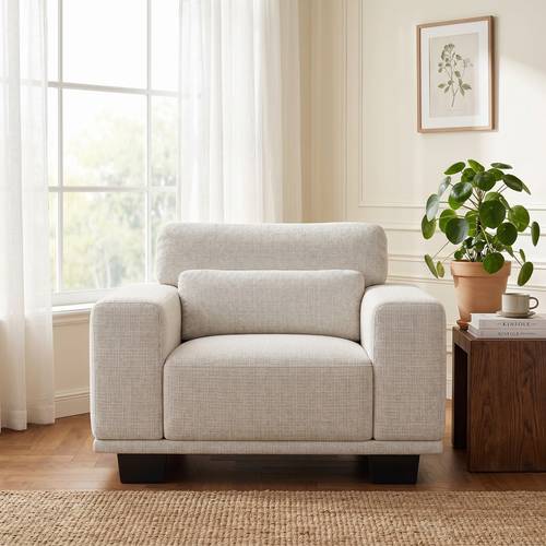 Modern Accent Chair, Oversized Armchair with Thick Cushion & Wide Seat Armrests, Reading Chairs Comfy Arm Chair, Removable Sofa Cushion And Cover, , White