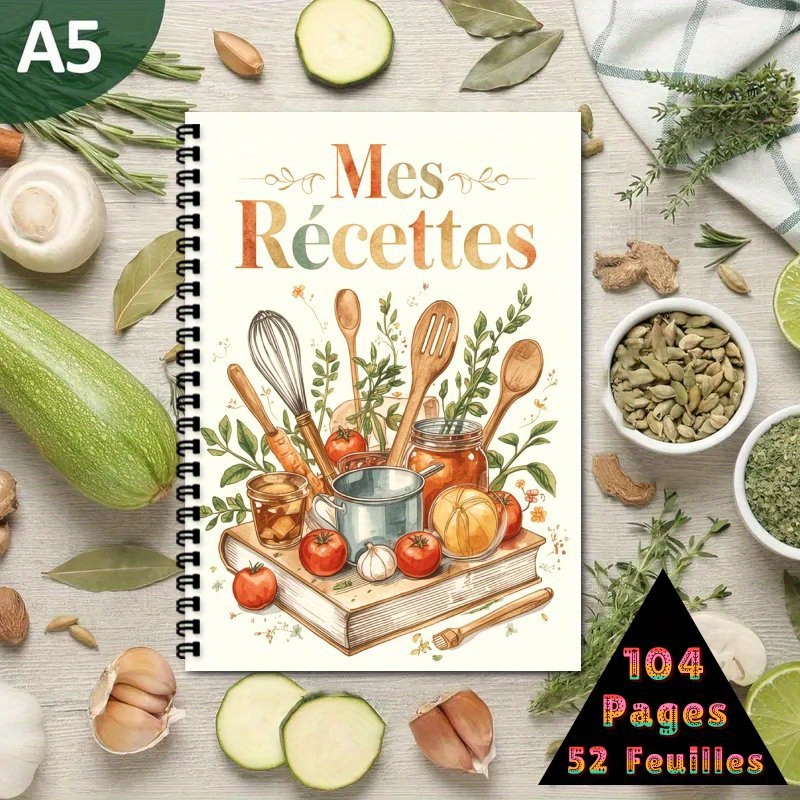 TEMU Livre de Recettes Français 1pc | Cahier A5 Relié - Livre de Recettes pour Hommes et Femmes, Peut Contenir Jusqu'à - Organisateur de Cuisine avec