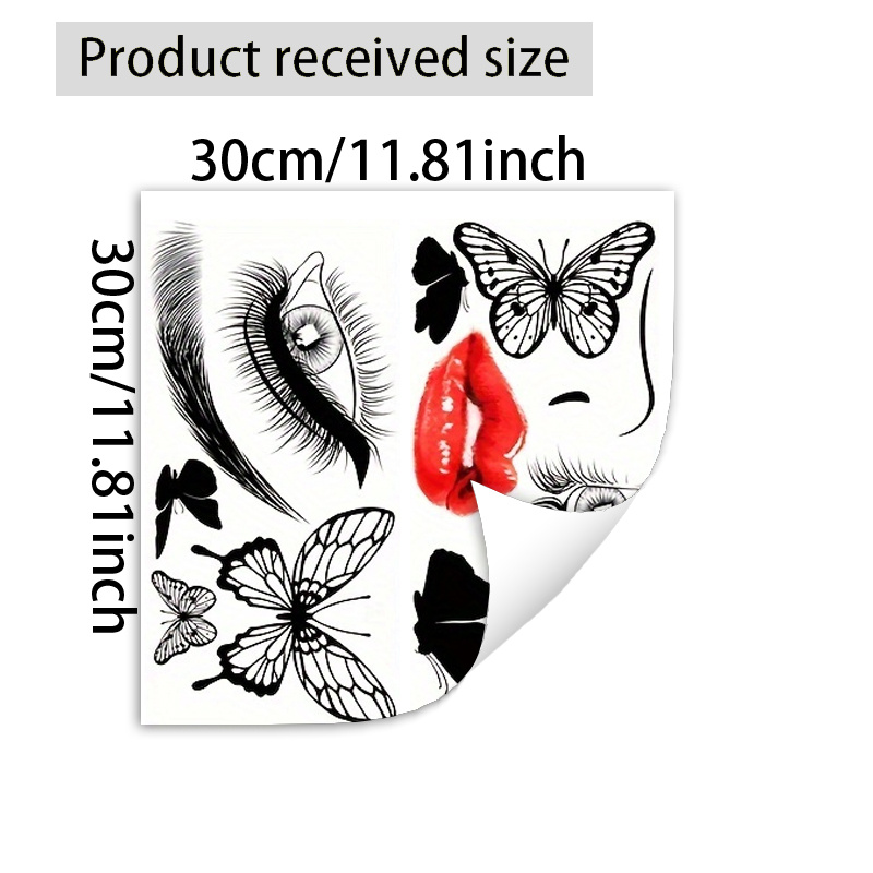 13pcs Contemporary Geometric Wall Decals, Pvc Self-adhesive Waterproof Stickers With Red Lips, Eyes & Butterflies For Decor, Cute Room Decor