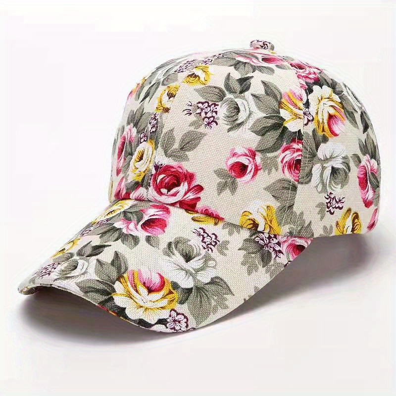 E-shop Damen Baseballcap mit Blumenmuster – Elegantes rosa Sonnenhut mit bunten Blumen, leicht atmungsaktiv für Valentinstag oder Outdoor-Aktivitäten,