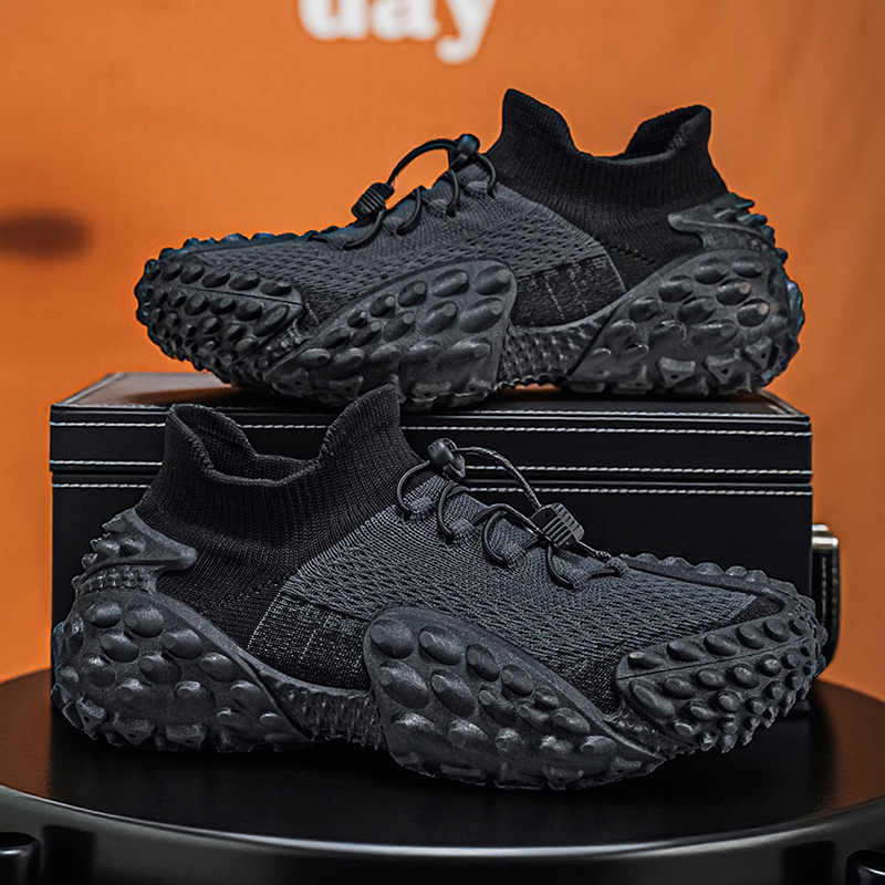 Men's Platform Sole Wear-Resistant Sneakers, Breathable Mesh Fabric, Quick-Drying Running Shoes, Trendy and  Slip-On Jogging Shoes